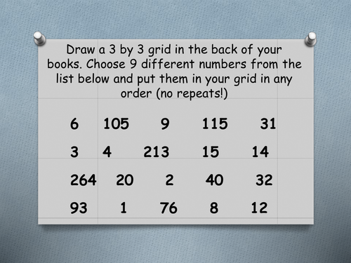 Sequences bingo