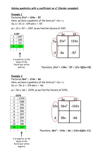 Factorising quadratics with a coefficient on x^2