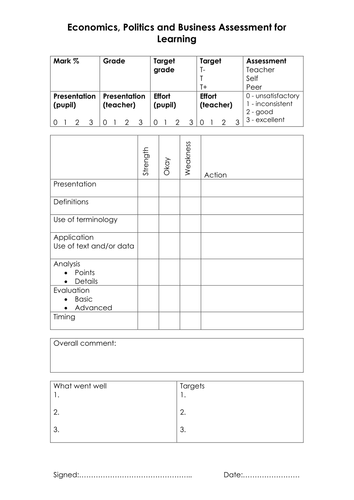 Economics AfL sheet