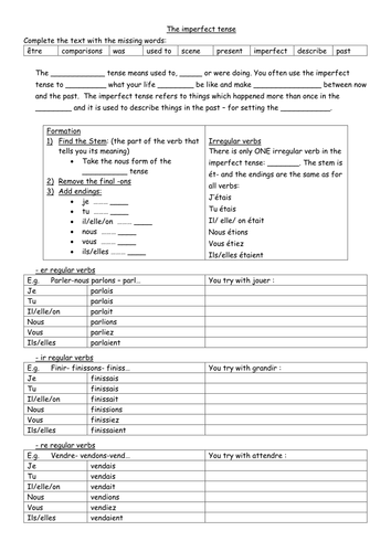 imperfect worksheet bluegreenish