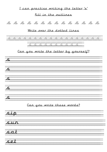Handwriting sheets a-t lead in lines pre-cursive