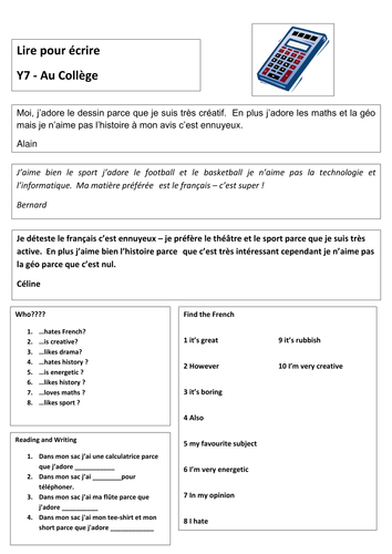 Y7 - Reading activities