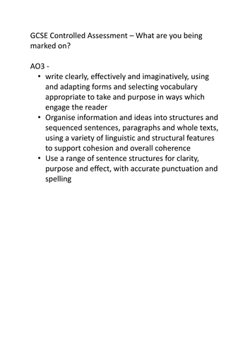 WJEC Cntrolled Assessment SOW 1st Person Writing