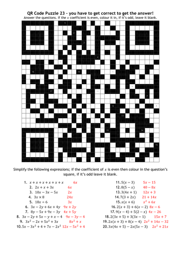 QR Code Puzzle 23 - Simplifying Expressions