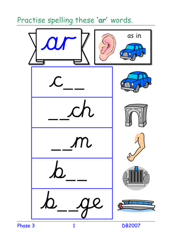 Phase 3: [short]oo, ar, or, ur, ow - table cards.