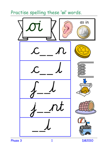 Phase 3: oi, ear, air, ure, er - table cards. | Teaching ...