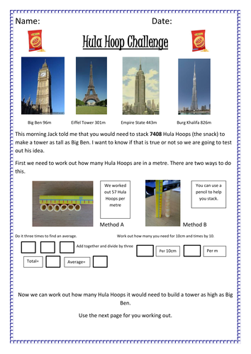 (KS2 Maths/measuring length)Hula Hoop  Challenge