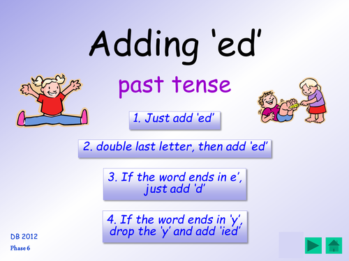 Phase 6: past tense '-ed' suffix, 4 different spelling rules for this suffix - table cards, ppt.