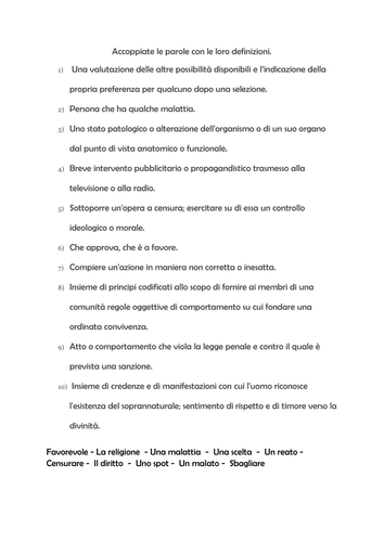 Italian vocabulary activity on euthanasia.