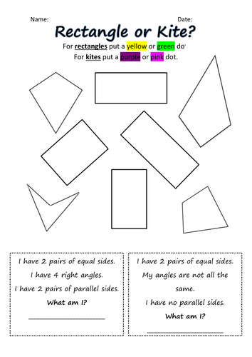 quadrilateral sorting worksheets teaching resources