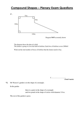 Area of compound shapes & Functional GCSE Exam Q's