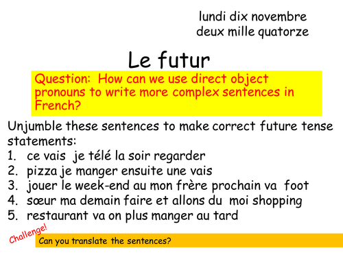 Future tense revision and direct object pronouns