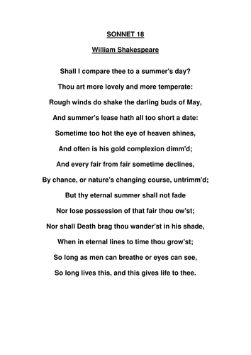 Sonnet 18 by paigederrick - Teaching Resources - Tes