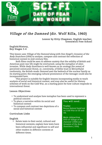 Village of the Damned English or History KS3-KS4