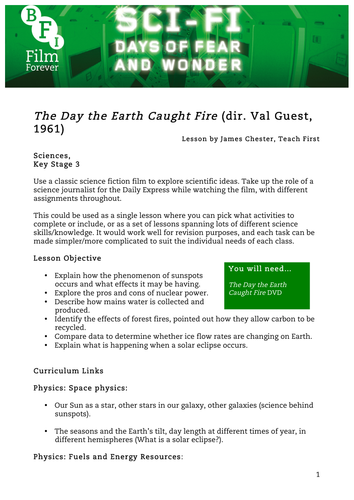 The Day the Earth Caught Fire Sciences or Geog KS3