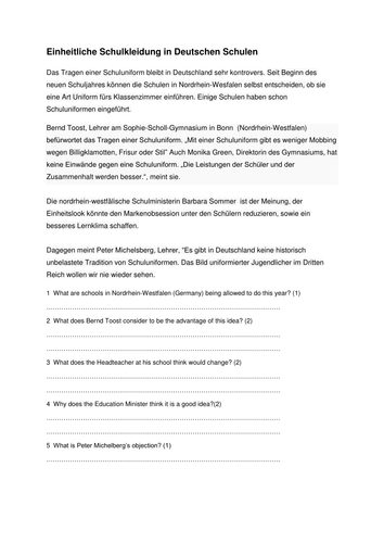 Einheitliche Kleidung in deutschen Schulen