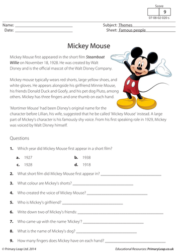 Mickey Mouse - Reading comprehension