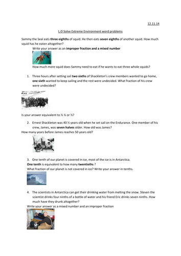 Differentiated Fraction word problems Antarctica