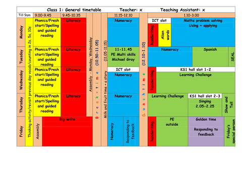 Year 1 - General Class Timetable