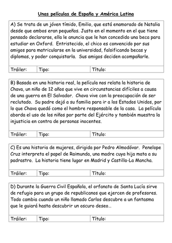 Spanish film trailer activity