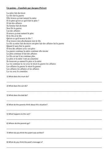 Jacques Prévert poem - Familiale