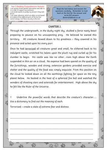 year 7 comprehension worksheet by uk teaching resources