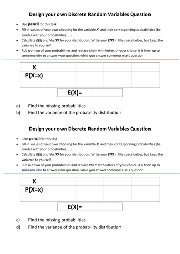 Discrete Random Variables Activities