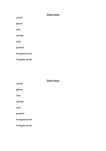 Differentiated activity- Describe 3D shapes