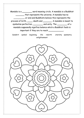 Mandala Cloze activity and colouring x5