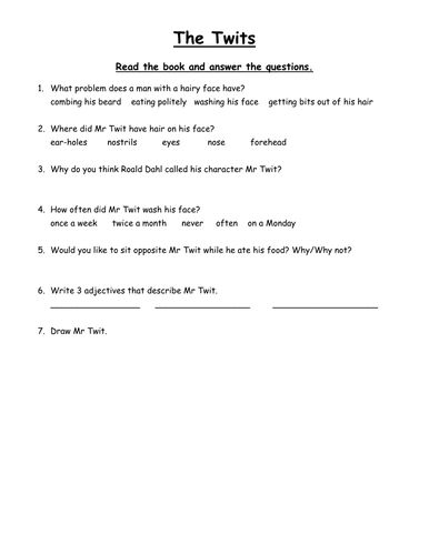 The Twits Worksheets Teaching Resources