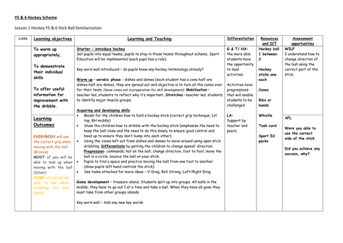 Year 6 Hockey Scheme