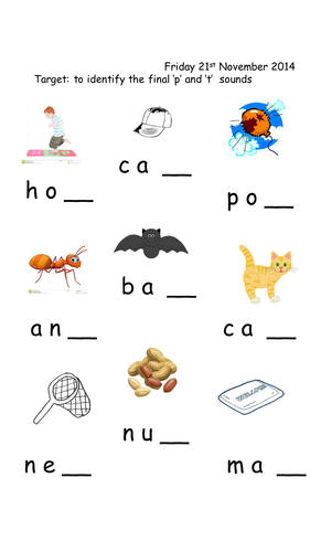 t worksheet consonant joop09  CVC in Teaching words  p t and ending by Resources