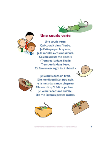 Une Souris Verte Paroles Teaching Resources