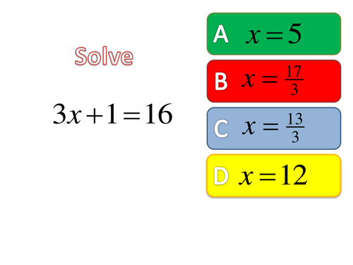 Linear equations starter multiple choice
