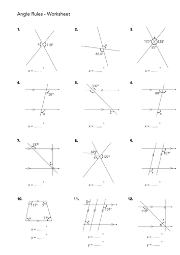 Parallel Line Angle Rules Worksheet
