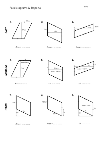 area of quadrilaterals teaching resources