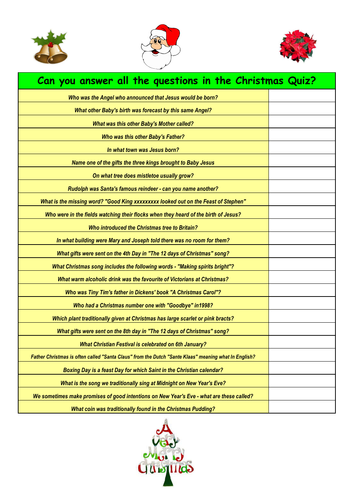 Christmas Quiz Teaching Resources