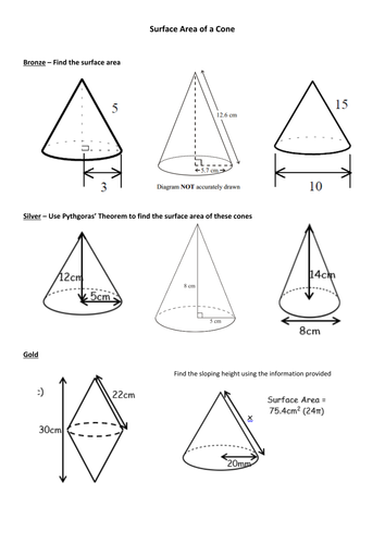 Surface Area Of Cones Worksheet Teaching Resources