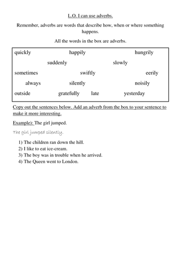 Adverbs worksheet