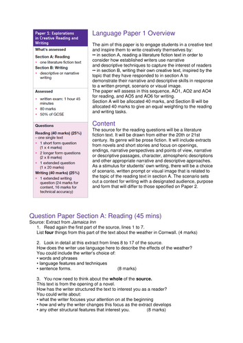 AQA GCSE Language Paper 1 overview
