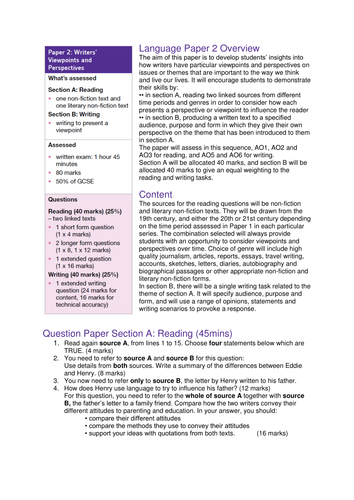 AQA GCSE Language Paper 2 overview