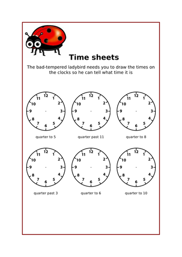 Bad Tempered Ladybird Time Sheets Teaching Resources