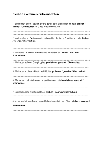 bleiben,  wohnen oder übernachten?