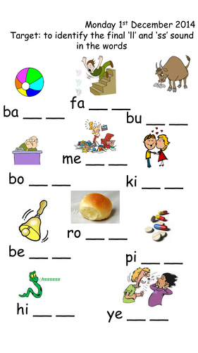Phonics SS and LL ending for words