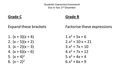 Printables Factoring Quadratics Worksheet factoring quadratics homework factorising quadratic expressions by jlbenzie teaching resources tes