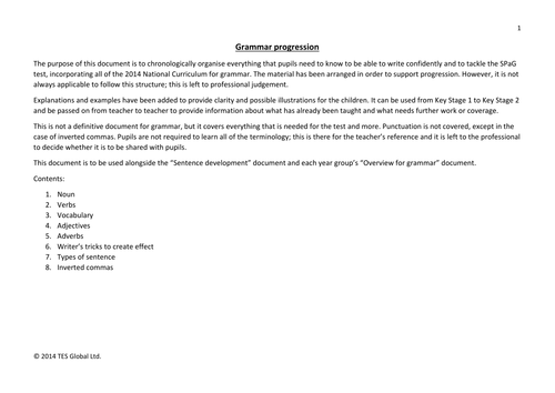 Grammar progression for primary literacy