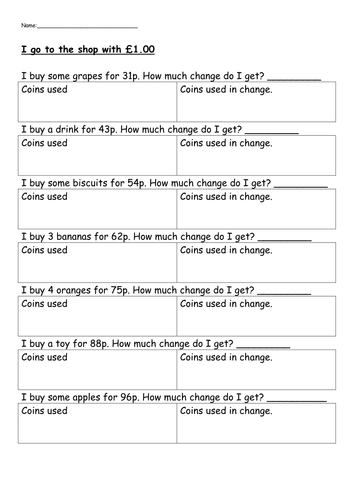 KS2 finding amounts and giving change