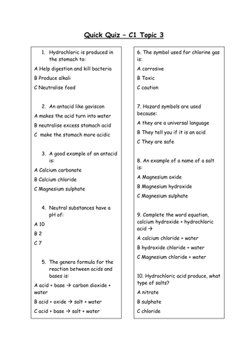 Edexcel C1 Topic 3 Quick Quiz