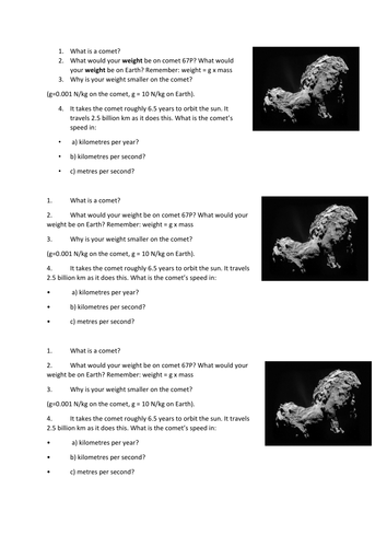 Comet 67P homework