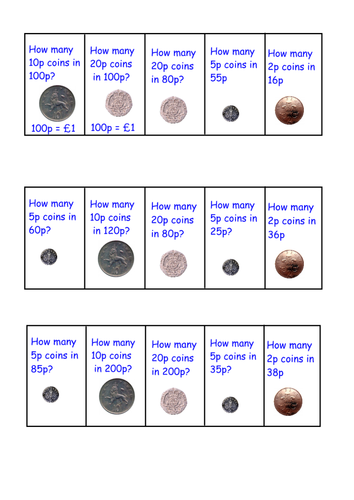 Amounts of coins and division with coins